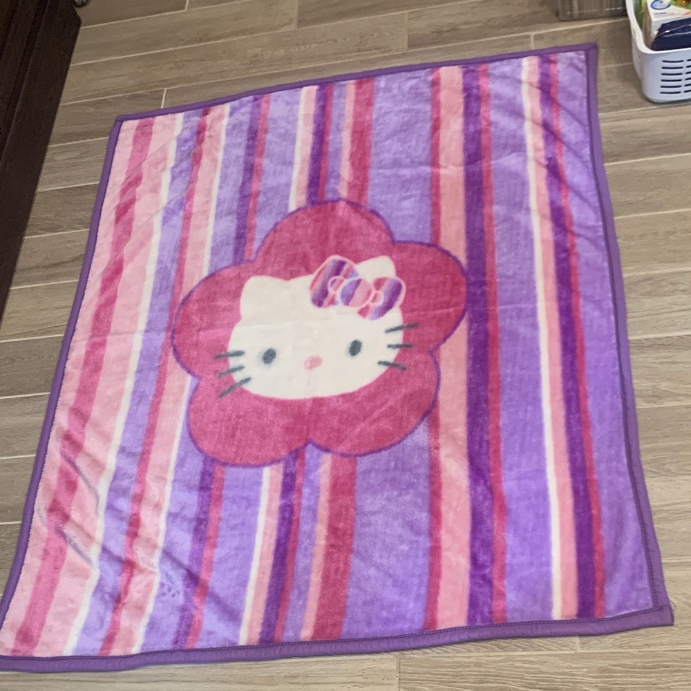 Vintage Hello Kitty Thick Plush Fur Pink and Purple Throw Blanket